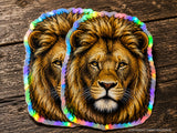 2 Pack Lion Head Holographic Vinyl Sticker Decals 3.5"