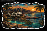x2 Los Angeles California Souvenir Palm Trees Mountains Sticker Decals 4"