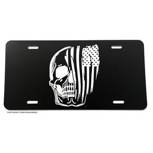 US Flag American Flag Distressed Tattered Skull Patriotic Car Tag V01 License Plate - OwnTheAvenue