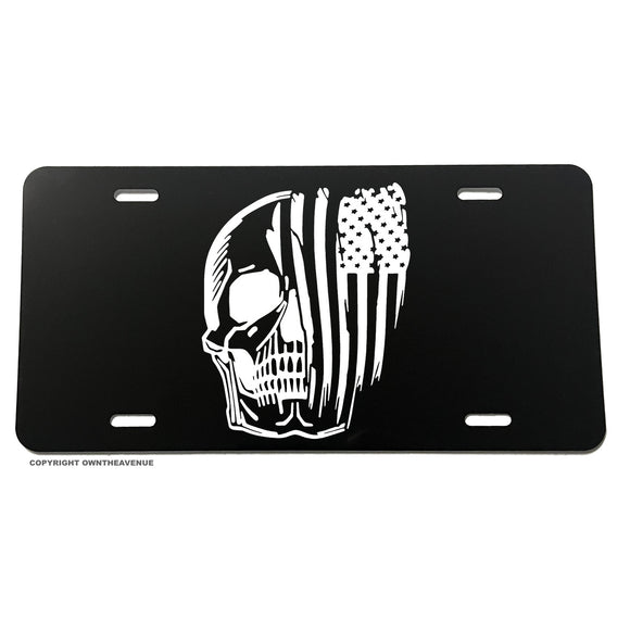 US Flag American Flag Distressed Tattered Skull Patriotic Car Tag V01 License Plate - OwnTheAvenue