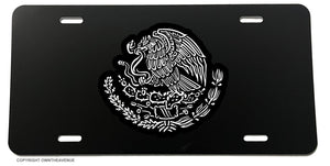 Mexican Coat of Arms Eagle Black And White Silhouette Art License Plate Cover - OwnTheAvenue