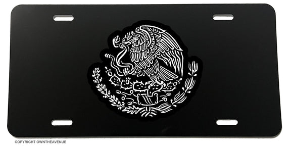 Mexican Coat of Arms Eagle Black And White Silhouette Art License Plate Cover - OwnTheAvenue