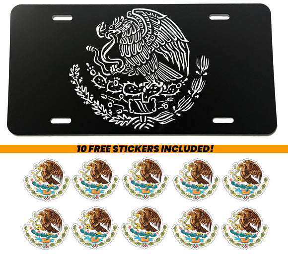 Mexico Mexican Coat of Arms Eagle Flag Auto Black Metal License Plate + Bonus - OwnTheAvenue