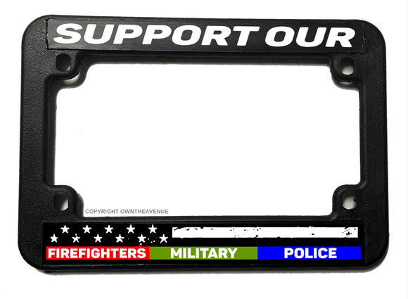Support Firefighters Police Military US Flag Motorcycle License Plate Frame
