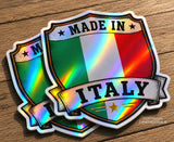 x2 Made In Italy Italian Flag Racing Drifting Euro Holographic Sticker Decals 3.5"