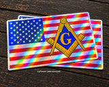 x2 Freemason USA American Flag Mason Holographic Sticker Decals