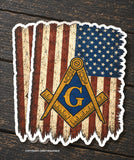 x2 Freemason American Flag USA Distressed Mason Compass V01 Sticker Decal 4"