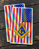 x2 Freemason USA American Flag Mason V01 Holographic Sticker Decals