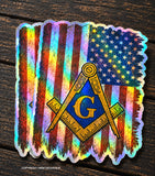 x2 Freemason American Flag USA Distressed Mason Holographic V01 Sticker Decals