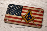 Freemason USA American Flag Rustic Style Motorcycle License Plate