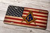 Freemason USA American Flag Rustic Style Auto Metal License Plate