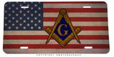 Freemason USA American Flag Rustic Style Auto Metal License Plate