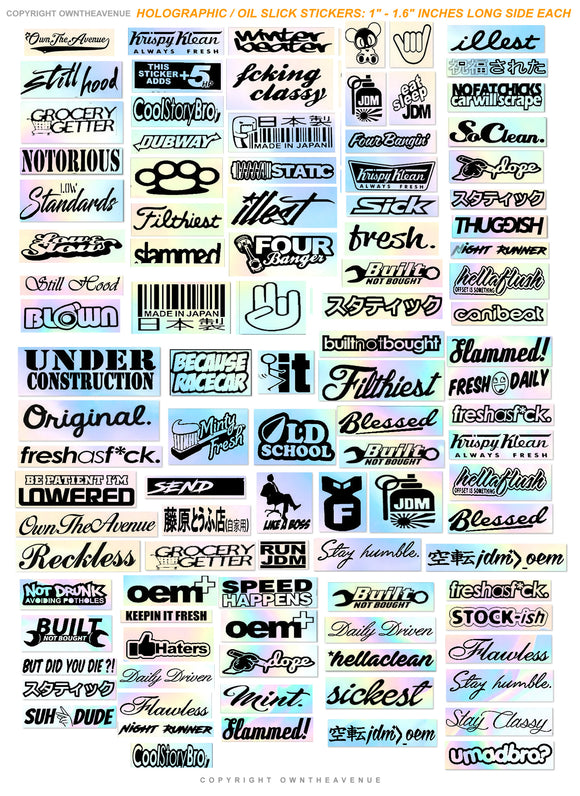 100 Holographic JDM Stickers Pack Car Motorcycle Racing Motocross Helmet Oil Slick Sticker Decals - OwnTheAvenue