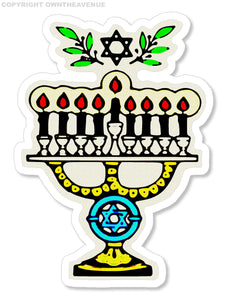 Menorah Jewish Judaism Vintage Retro Car Truck Window Bumper Sticker Decal 3.5"