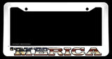 'Merica USA American Flag Distressed White License Plate Frame - OwnTheAvenue