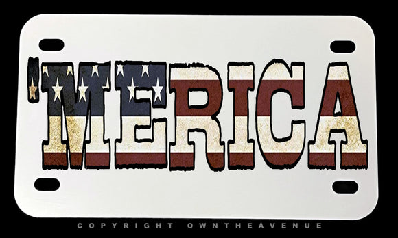 'Merica Vintage Style Distressed Motorcycle Metal License Plate - OwnTheAvenue