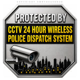 2 Pack - Warning Protected by CCTV Sticker 24 Hour Surveillance Camera Decals Metallic Model - 4.5" Inches Long Each - OwnTheAvenue