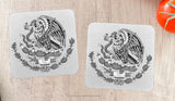 2Pcs Mexico Mexican Coat of Arms Subdued Coasters - 4" x 4" Inches Each
