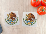 2Pcs Mexico Mexican Coat of Arms Coasters - 4" x 4" Inches Each