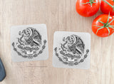 2Pcs Mexico Mexican Coat of Arms Subdued Coasters - 4" x 4" Inches Each