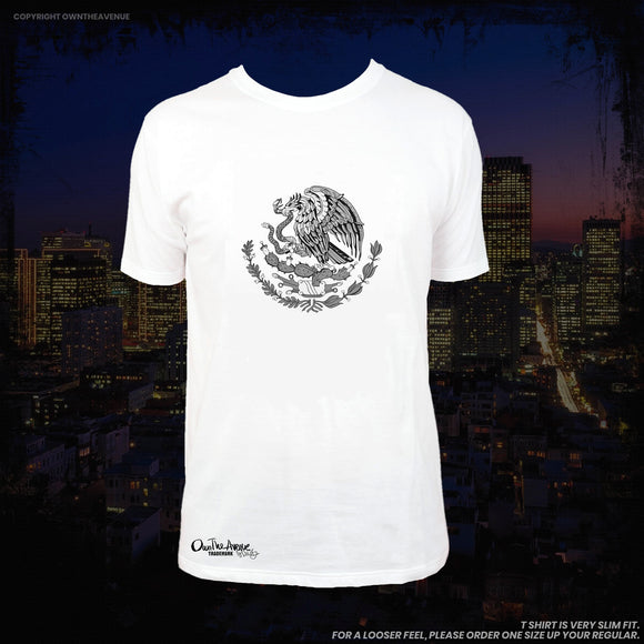 Mexico Mexican Coat of Arms Subdued Slim Fit White T Shirt