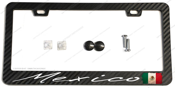 Mexico Mexican Vintage Style Flag Racing Carbon Fiber License Plate Frame - OwnTheAvenue