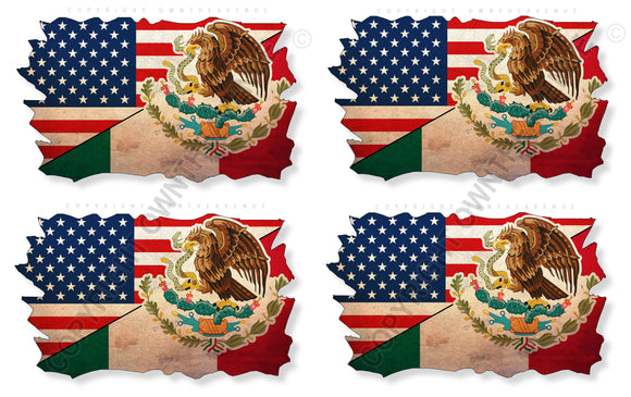 4Pcs Mexico Mexican USA American Vintage Distressed Flags Vinyl Sticker Decals 3