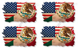 4Pcs Mexico Mexican USA American Vintage Distressed Flags Vinyl Sticker Decals 3" - OwnTheAvenue