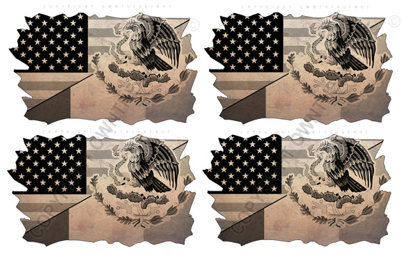 4Pcs Mexico USA American Vintage Subdued Distressed Flags Vinyl Sticker Decals 3