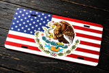 Mexico Mexican USA American Flag Metal License Plate