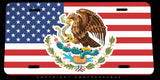 Mexico Mexican USA American Flag Metal License Plate