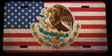Mexico Mexican USA American Flag Rustic Style Metal License Plate