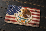 Mexico Mexican USA American Flag Grunge Style Motorcycle Metal License Plate