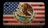 Mexico Mexican USA American Flag Grunge Style Motorcycle Metal License Plate
