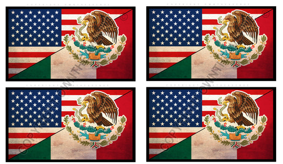 4Pcs Mexico USA American Vintage Style Flags Sticker Decals 3