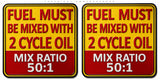 2 Pack 50:1 2-Cycle Oil Fuel Mix Ratio Sticker Decal Chain Saw Weed Trimmer Gas 2.2" - Metallic Model - OwnTheAvenue