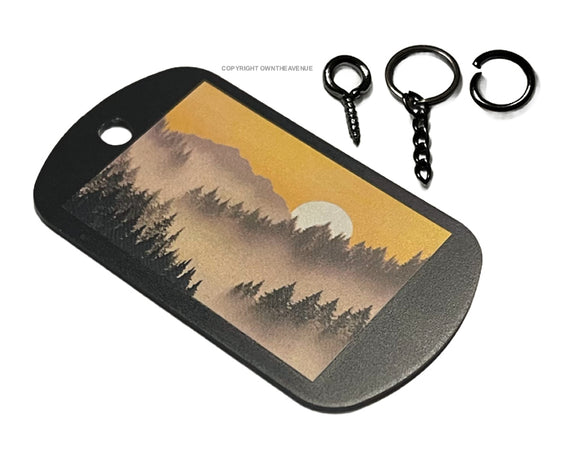 Morning Sunrise Mountains Hiking Camping Nature Keychain Necklace Metal Tag