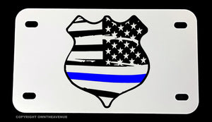 Support Police Officers Thin Blue Colored Line Motorcycle Metal License Plate - OwnTheAvenue