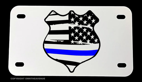 Support Police Officers Thin Blue Colored Line Motorcycle Metal License Plate