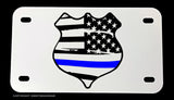 Support Police Officers Thin Blue Colored Line Motorcycle Metal License Plate - OwnTheAvenue