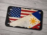 Philippines USA American Flag Rustic Style Motorcycle Metal License Plate