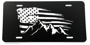 USA American Flag Grunge Mountains Off Road Rugged License Plate Cover - OwnTheAvenue