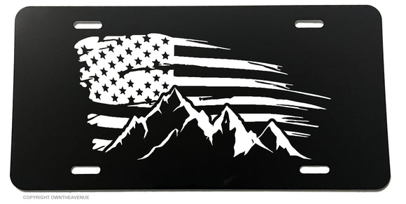 USA American Flag Grunge Mountains Off Road Rugged License Plate Cover - OwnTheAvenue