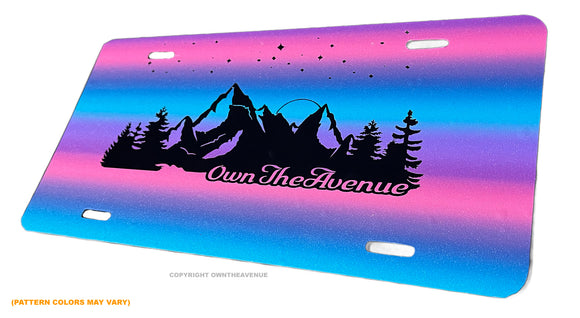 Mountains Forest Hiking Camping Vintage Style Groovy Colors License Plate