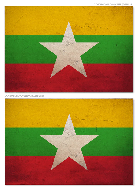 2Pcs Myanmar Vintage Style Flags Sticker Decals 3.5