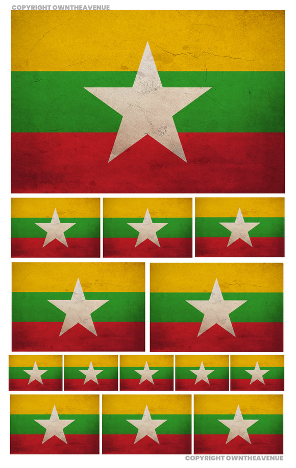 14Pcs Pack Lot Myanmar Vintage Style Flags Assorted Sticker Decals - OwnTheAvenue