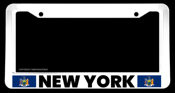 New York Flag White License Plate Frame - OwnTheAvenue