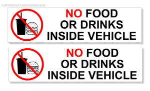 x2 No Food or Drinks Warning Notice Label Car Vinyl Sticker Decals 4" Two Pack