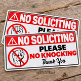 x2 Please No Soliciting Knocking Warning Safety Caution Vinyl Sticker Decal 4.25"