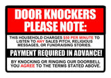 No Soliciting Sign Decal Sticker $50 per minute Door Knockers Funny window 5.9"